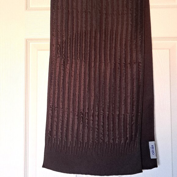 KENZO Homme Italy Luxurious Reversible Wool Backed Silk Scarf Chocolate 60"x13" - Picture 1 of 15